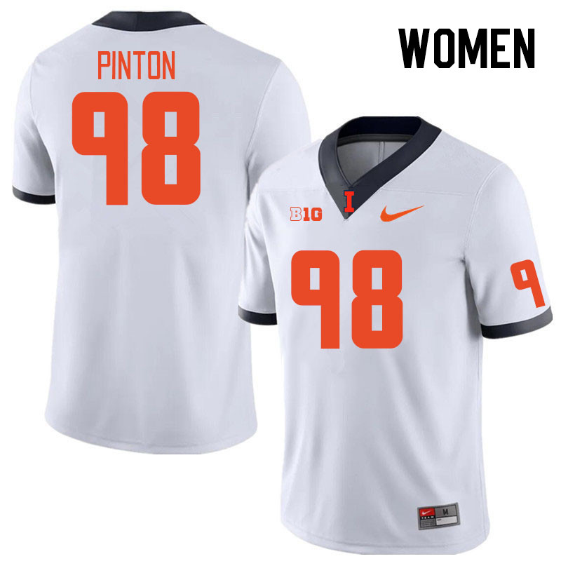 Women #98 Fabrizio Pinton Illinois Fighting Illini College Football Jerseys Stitched Sale-White